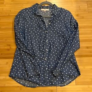 VGUC Loft Chambray Shirt with Flowers - M